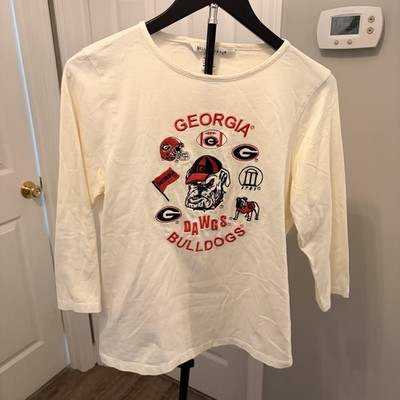 VTG 80s Belle Pointe Georgia Bulldogs Embroidered 3/4 Sleeve Shirt Women Sm EVC