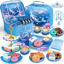iAOVUEBY Tea Party Set for Little Girls, 49PCS Princess Tea Time Toys Including