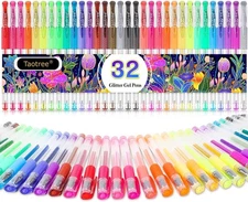 Taotree Glitter Gel Pens, 32 Colors Neon Glitter Pens Fine Tip Art