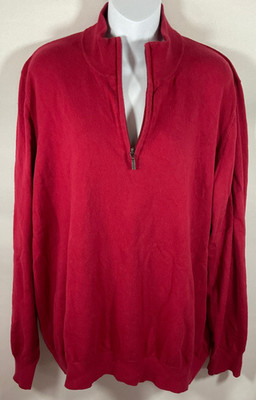LL Bean 1/4 Zip Sweater Red Knit Cashmere Blend Mock Neck Mens XL