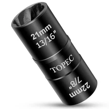Topec 21mm x 22mm Flip Lug Nut Extractor, 1/2" Drive Lug Nut Removal Tool, 2-...