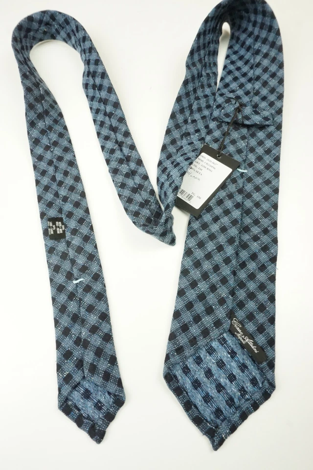 Corbata Cesare Attolini Azul Océano Medianoche Tela Escocesa Mezcla Lana TOTALMENTE NUEVA Foto 4 de 4