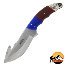 9" Tactical GUT HOOK Fixed Blade Hunting Knife Multi Color Resin Handle + Sheath