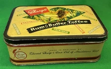 Vintage Edward Sharp & Sons England Rum & Butter Toffee 15oz Sharps Metal Tin VG