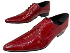 Chelsy Designer Leather Lace-up Shoes Red Party Slipper Handmade 41