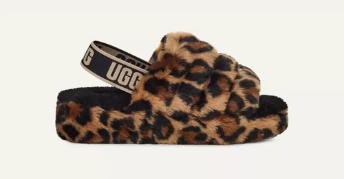 UGG Women's Fluff Yeah Slide Spotty Animal Print Slipper 1130883 Size 8