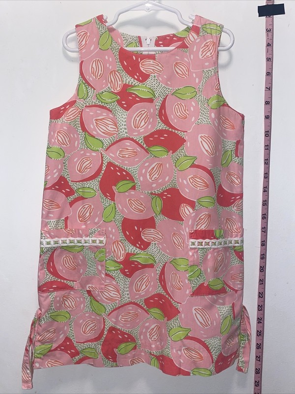 lilly pulitzer dress Girls Size 6x VGUC Pink Green Pockets Ties 