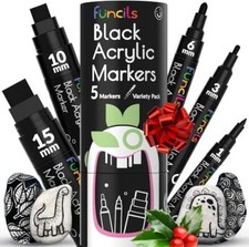 5 Acrylic Black Paint Pen - Fine Tip Thin Point Jumbo Pens 1mm 3mm 6mm 10mm...