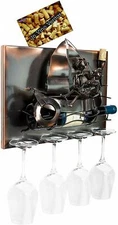 BRUBAKER Wine Bottle Holder Couple on Boat - Wall Mountable - 4 Glass Holders