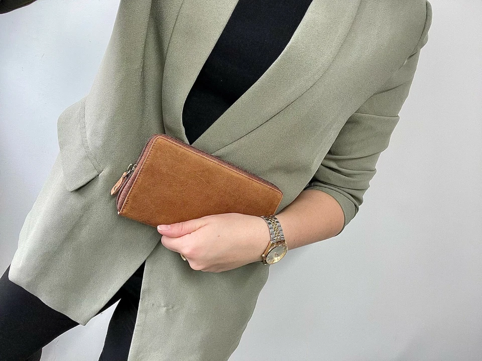 RFID Security Lined Zip Around Purse. Full Grain  Hunter  22052 - image 2 of 4