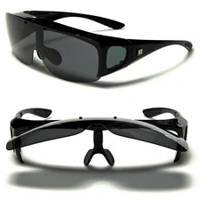 Polarized Flip-up Lens Black Semi Rimless Over The Glasses Sunglasses