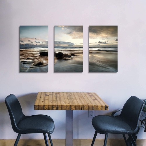 Beach Canvas Ocean Wall Art: Large Bedroom Nature Artwork Coastal Rocky Sea W... - Picture 3 of 6