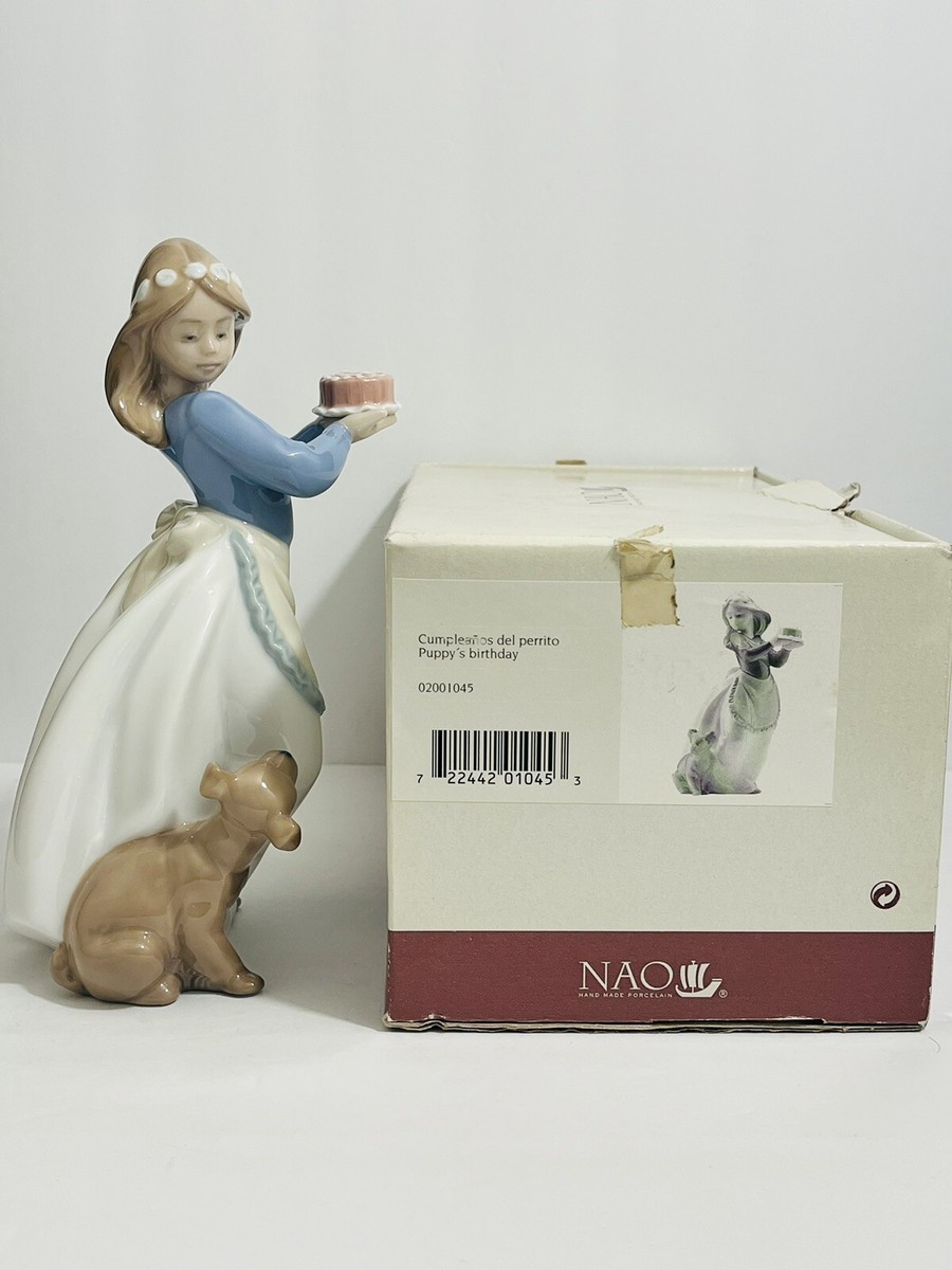 ✨ Vtg Lladro Nao 1045 Puppy's Birthday Girl with Cake and