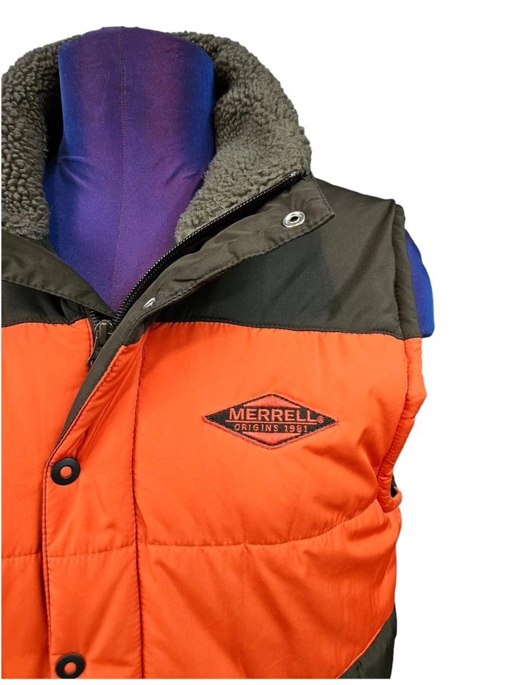 Merrell Ditmar Front Zip Blaze Orange & Brown Quilted Puffer Vest Size Small Men - Image 2 of 4
