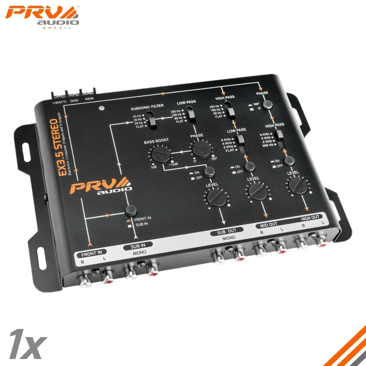 PRV EX3.5 STEREO 3 Way Electronic Crossover 2/4 In 6 RCA Output 9V