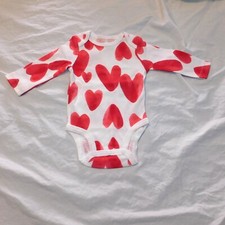 New Baby First Valentines Day Long Sleeve One Piece Red Hearts Newborn thru 12M