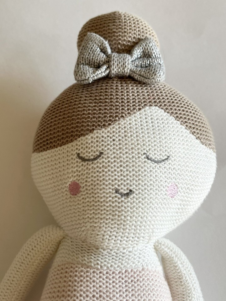 Living Textiles Emma Ballerina 17" Doll Plush Knitted Toy Rattle Pink