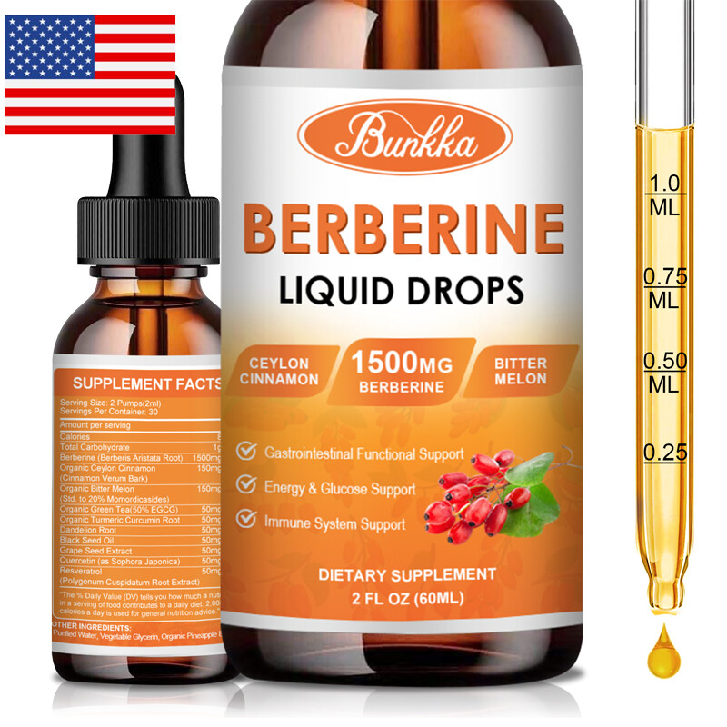 Gotas líquidas de berberina Bunkka 1500 mg berberina con melón amargo canela de Ceilán
