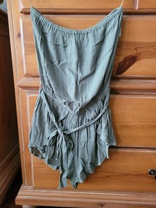 NWT ELAN INTERNATIONAL OLIVE STRAPLESS DRAWSTRING ROMPER COVER-UP -- SIZE SMALL