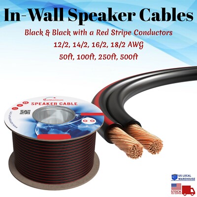 Speaker Cable 50 100 250ft 500ft In Wall CL3 Bulk Wire Gauge 12 14 16 18 AWG Lot