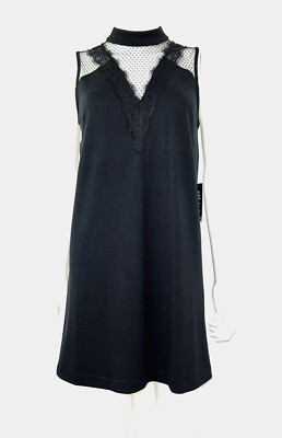 NWT Express Black Ponte Knit Lace Illusion Mock Neck Mini Cocktail Dress  Size XS | eBay