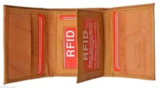 Mens Trifold Leather Wallet RFID Blocking Tan New Marshal 