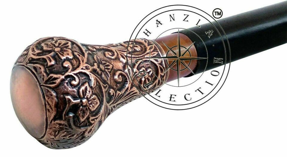 NEW SOLID ANTIQUE SOLID BRASS HANDLE WOODEN WALKI… - image 2