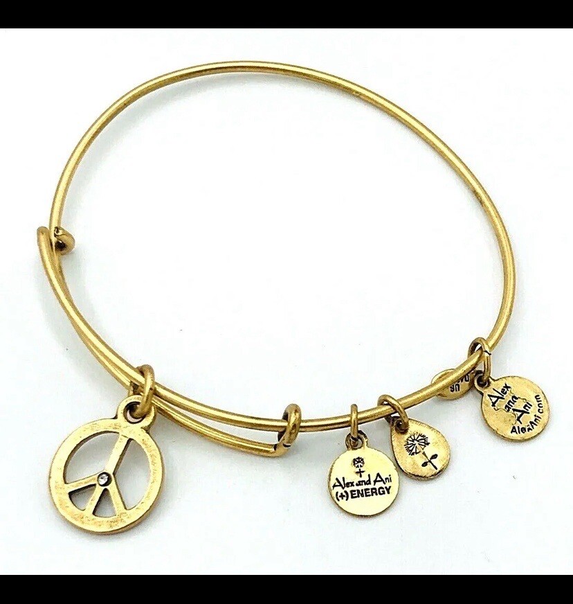 Alex and Ani Rafaelian Gold Tone World Peace Sign Bracelet