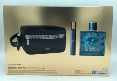 Versace Eros Eau de Toilette 3pcs Set for Men (Trousse + 3.4oz + 0.34oz)