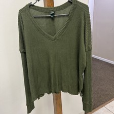 Women s Wild Fable Oversized Cropped Sweater Olive Green Size S