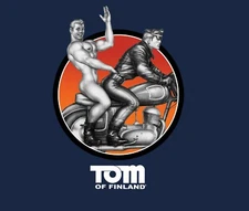 TOM OF FINLAND MENS T SHIRT "EASY RIDER" (GAY, LEATHER PANTS, PRINT, KINK)