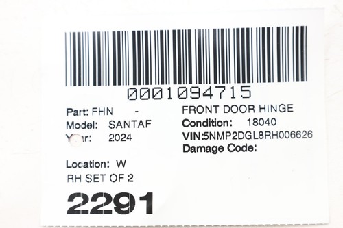 2019 - 2025 HYUNDAI SANTA FE FRONT RIGHT DOOR UPPER & LOWER HINGE OEM WHITE_W6H - Bild 11 von 11