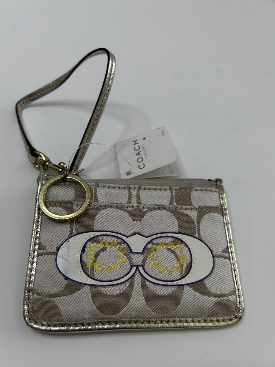 COACH Zip Card Case Key Holder Wallet Khaki Gold NWT | eBay