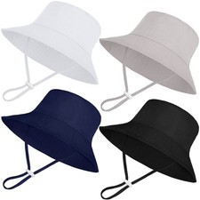 4 Pack Baby Sun Hat Breathable Bucket Hat Toddler Sun Protective Adjustable H...