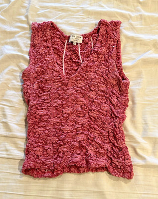 Collina Strada Pink Lace V-Neck Sleeveless Knit Tank Top Women s M