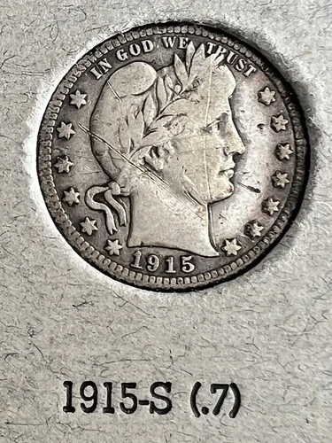 1915-S Barber Liberty Head Quarter 90% Silver San Francisco Mint US Coin NR