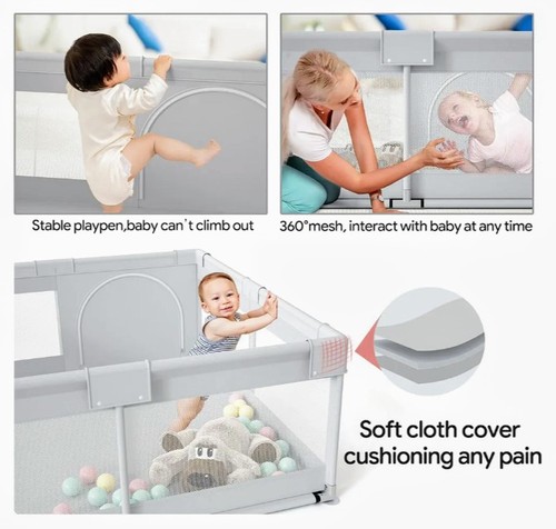 Portable Playpen Play Yard for Babies and Toddlers, 47x47 in. Light Gray - Picture 6 of 8