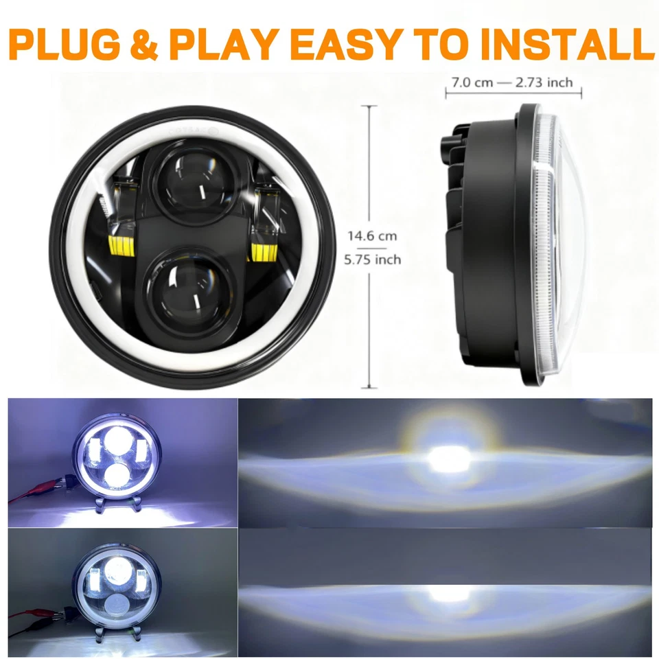 Farol de LED 5,75" 5-3/4 polegadas Hi/Lo Beam DRL para Chevrolet C40 1960-1961 2 peças - Imagem 4 de 4