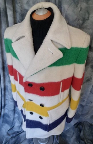 SUPERB! Mens HUDSON BAY Co HBC WOOL 4 POINT Blanket Coat Jacket STRIPED CLASSIC! image 11