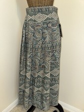 NWT Vintage Koret Blue Beige Paisley Pleated Skirt 10