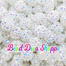 12mm - Set of 10 - WHITE AB RHINESTONE Beads - Bubblegum - Rhinestone -