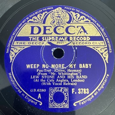 LEW STONE AL BOWLLY Weep No More, My Baby/Close Your Eyes DECCA F.2783 78rpm VG+