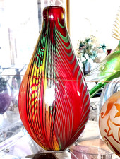 15" TALL, VIBRANT MULTI COLOR ART GLASS VASE - MURANO - ITALY