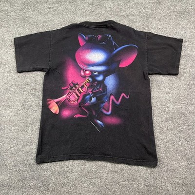 Vintage 1996 Pinky And The Brain Mouse Cartoon Shirt Large 21x27 Black