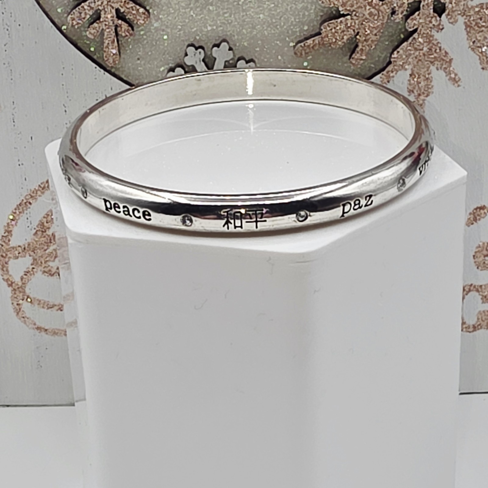Brighton Peace Multi  Languages Silver Bangle Eng… - image 6