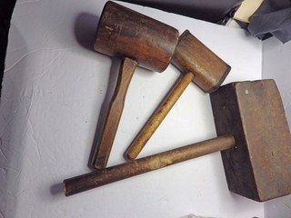 Lot of 3 Vintage Wood Mallets Small Medium & Large 608B2