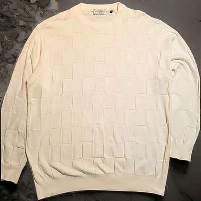 Marcello Mens Sz LG Textured Italian Checkered Weave Sweater Lightweight Preppy 