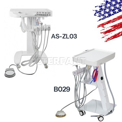 Portable Dental Mobile Delivery Unit System 4 Holes Suction Cart w/socket