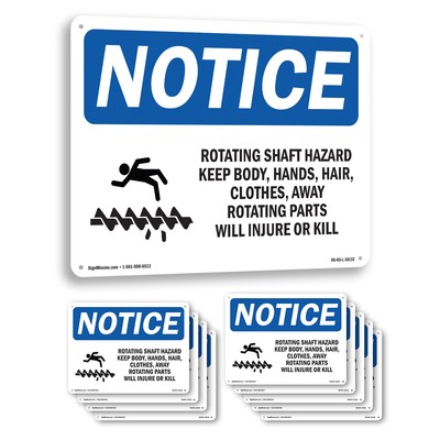 Rotating Shaft Hazard Keep Body OSHA Notice Sign Metal,, Decal 5 or 10 Pack