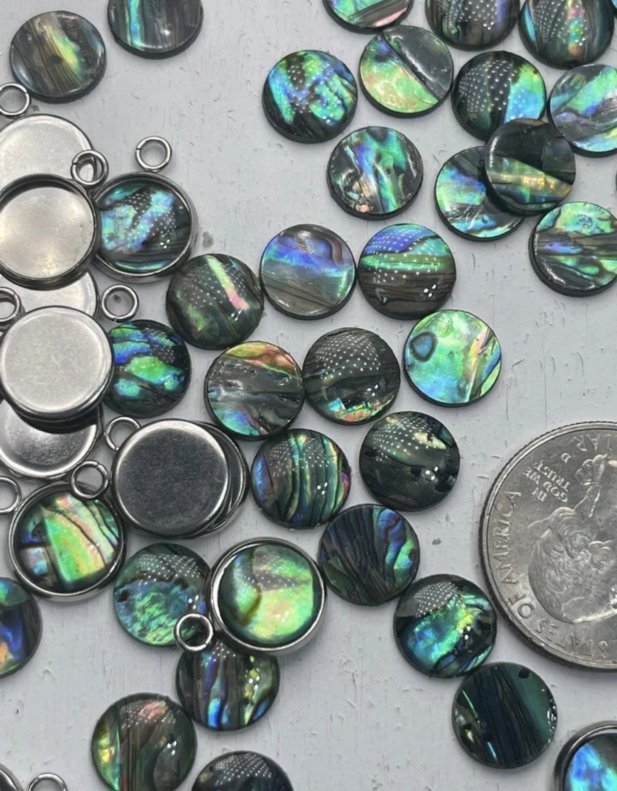 Real Paua Abalone Shell Cabochons, Bezels Earrings & more DIY JEWELRY MAKING Kit - product detail image 12